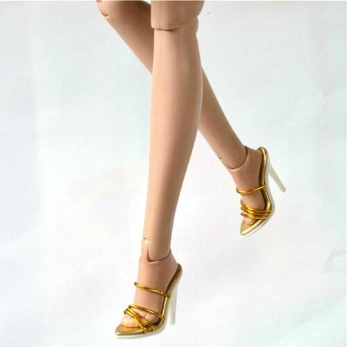 1/6 Scale Golden shoes Women Fashion High-Heel Sandals Slippers Type 2