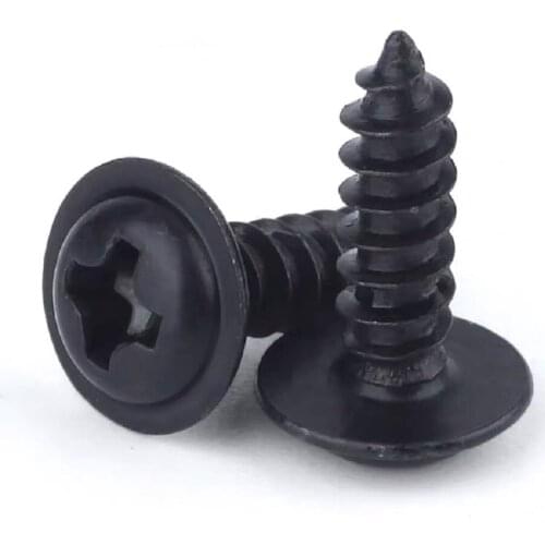 1000/500/200PCS M1.7 M2 M2.3 M2.6 M3 M4 Round Head Carbon Steel PWA Screws Self-tapping Screws Black Padded