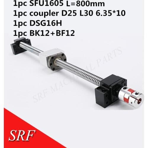 16mm Rolled Ballscrew RM1605 sets:1pcs SFU1605 L=800mm +1pcs single ballnut +1set BK/BF12 end support +1pcs coupler
