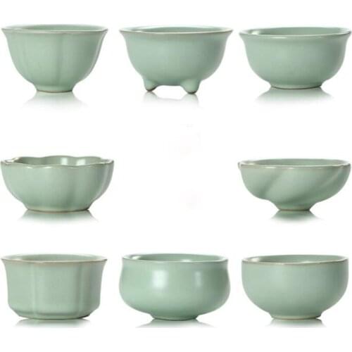 2pcs/set Chinese Style Drinkware Azure Porcelain Cup Kitchen Kungfu Tool Ru Kiln Tea Cup Kung Fu Teacups