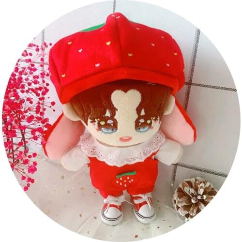 20cm Baby Clothes Doll Dress Up Doll Clothes Suit Puppet Strawberry Hat Strap Pants Suit Christmas Gifts