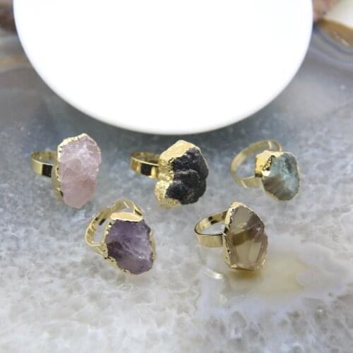 5pcs/lot,Raw Crystal Adjustable Rings Wholesales,Rough Quartz Stone Rings,Healing Fluorite Amethysts Tourmaline Wedding Rings