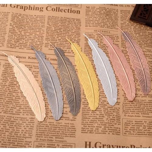 7 Colors Metal Feather Bookmark Document Book Mark Label Golden Silver Rose Gold Bookmark Office School Supplies SN1280