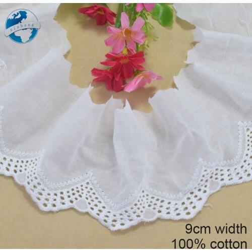 9cm Width 100% Cotton Embroid Lace Sewing Ribbon Guipure Trim Fabric Warp Knitting DIY Garment Accessories Doll Dress#3244