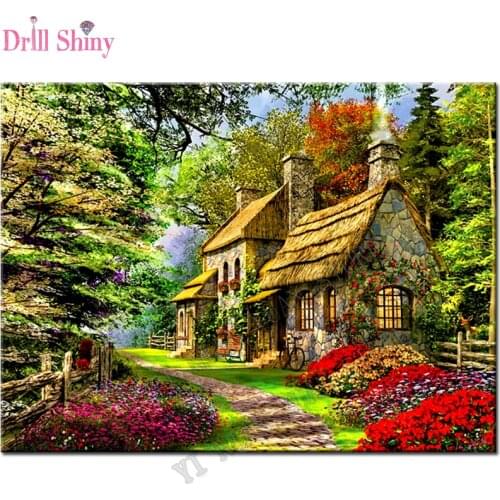 Full Drill Square Diamond 5D DIY Diamond Painting"Flowers and houses"Diamond Embroidery Cross Stitch Rhinestone Mosaic Painting