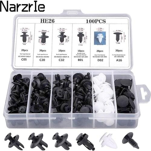 Car Fastener Clips 6 Size Mixed Car Body Push Retainer Pin Rivet Bumper Door Trim Panel Retainer Auto Fastener Kits 100pcs/box