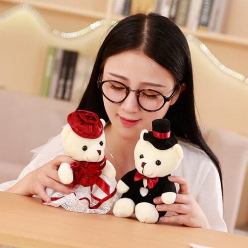 Babiqu 2pcs/lot 18cm Lovely Couple Bear Wedding Teddy Bear Plush Toys Wedding Gift Bride & Groom Bear Bouquet DOLL Gift for Girl