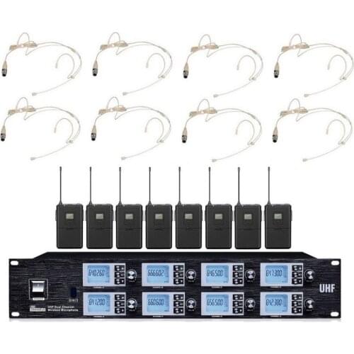 Bolymic Wireless Headset Microphones 8 Channels professional Condenser Wireless Microphone for Meeting, speech,school