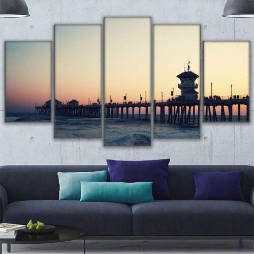 Unframed Pictures Vintage Home Decor 5 Panel Beach Sunset Landscape Paintings On Canvas Posters And Prints On The Wall