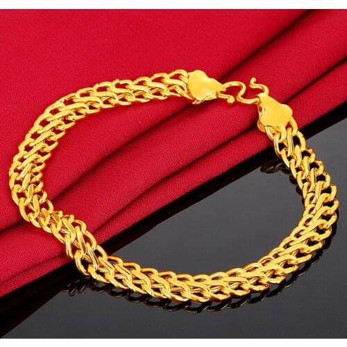 24k Yellow Gold Plated Watch Bracelet For Men Dragon pattern Male Gentleman Bracelet Hand Chain Wedding Engagement Fine Jewelry