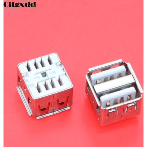 Cltgxdd 5~20pcs 8 pin 2.0 USB jack socket port connector Double USB Short body type A female 180 degree DIP Vertical white 8pin