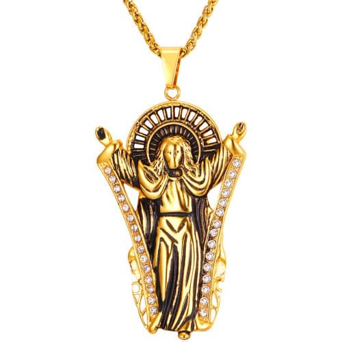 Collare Jesus Piece Necklaces & Pendants Gold Color Stainless Steel Wholesale Religious Necklace Woman Men Jewelry P973