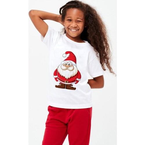 Kids Christmas Shirt Color Print Christmas Shirt Boy Christmas Hat Sleigh Gift Girl T Shirt Children Fashion Fun Toddler Shirt