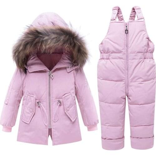 Children Winter Down Jackets For Boys Girls Coats + Pants Overalls Snowsuit Kids Ski Set Toddler Real Fur Parkas Outerwear Coat
