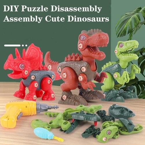 DIY Assembly Dinosaur Hand Drill OR Electric Drill Disassembled Screw Childrens Educational Toys Interactive Toys Dinosaurs