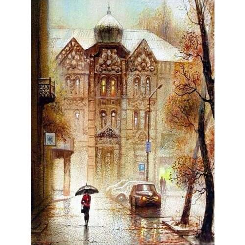 European City Architectural Landscape Diamond Painting Round Full Drill DIY Mosaic Embroidery Cross Stitch Oil Scenic Pattern