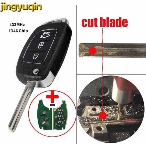 Jingyuqin Uncut/Cut Blade Flip 3 BTN 433Mhz ID46 Chip Car Key Case Shell For Hyundai New IX35 IX25 IX45 Elantra Santa Fe TOY40