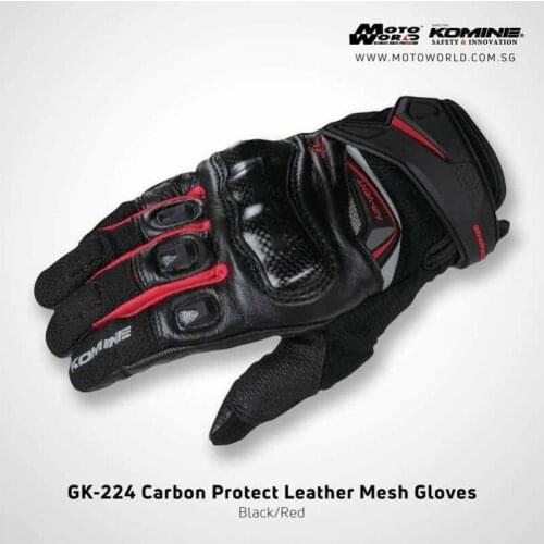 Komine GK-224 Carbon Black Red Glove Motorcycle Mountain Bicycle Cycling Protect GK224 Leather Mesh Gloves