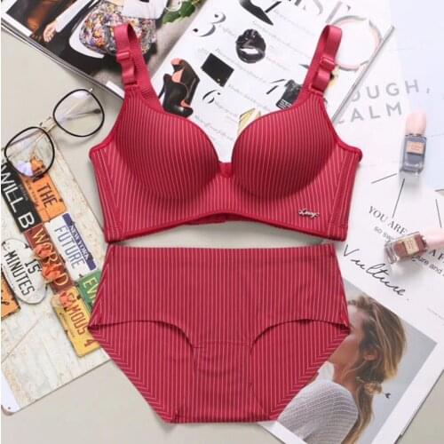 New Brand Spring Sexy Push Up Bra Sets Womens Fashion Striped Underwear Set Intimate Noble Young Girl Bra Brief Sets