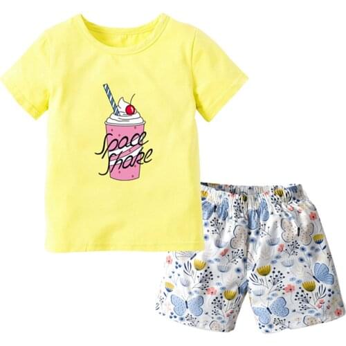 Baby Girls Clothes Set, Ice Cream Print Short Sleeve O-neck T-shirt + Butterfly Print Short Pants 18M-6T