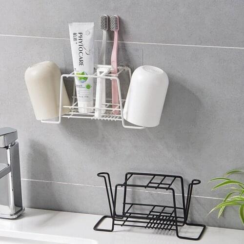 Creative Metal Racks Multifunction Hanging Bathroom Washing Mouthwash Toothbrush Holders Iron Wall-Mounted Desktop Organizer