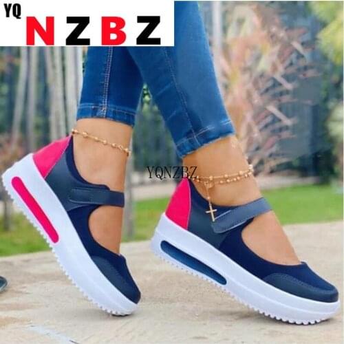 2021 Women Fashion Vulcanized Sneakers Platform Solid Color Flats Ladies Shoes Casual Breathable Wedges Ladies Walking Sneakers