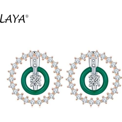 Laya Silver Earrings For Women Pure 925 Sterling Silver Shiny White Cubic Zirconia Fine Jewelry Handmade Enamel 2021 Trend