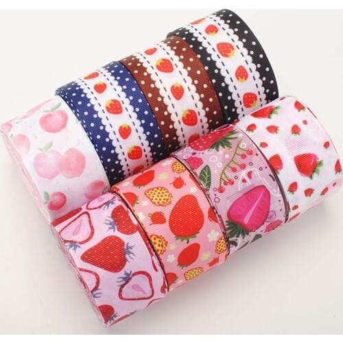 10yards - different sizes - Fruit pattern printed Grossgrain ribbon - Cute/lovely- Strawberry printed ribbon