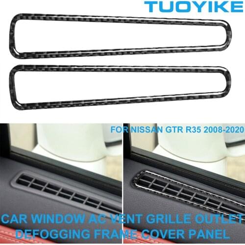 LHD RHD Car Carbon Fiber Window Side AC Vent Grille Outlet Defogging Frame Cover Panel Trim Sticker For Nissan GTR R35 2008-2020