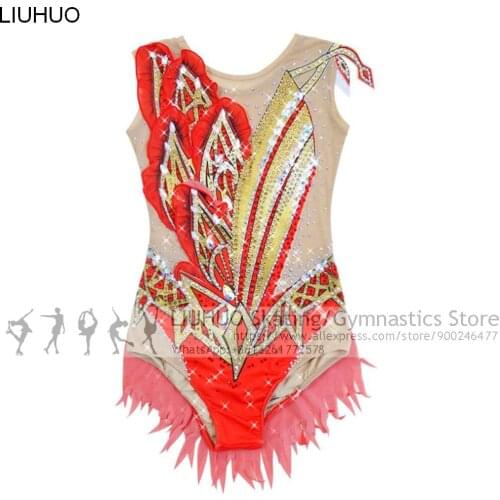 LIUHUO Rhythmic Gymnastics Leotards Girls Handmade Sleeveless Training Dance Rhythmic Gymnastics Artistic Dress