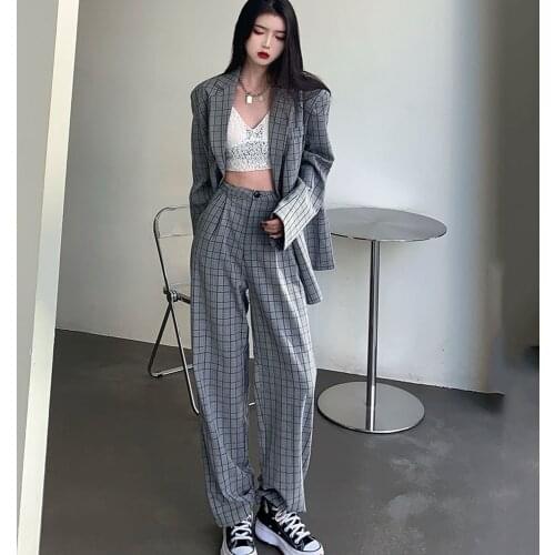 Женские брючные костюмы в клетку LSHITT China At AliExpress