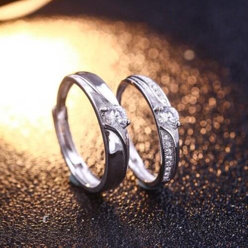 Fashion Couple Rings 100% Pure 925 Sterling Silver Rings Zircon Rhinestone Rings Fashion Accessories For Lover Man Woman Wedding