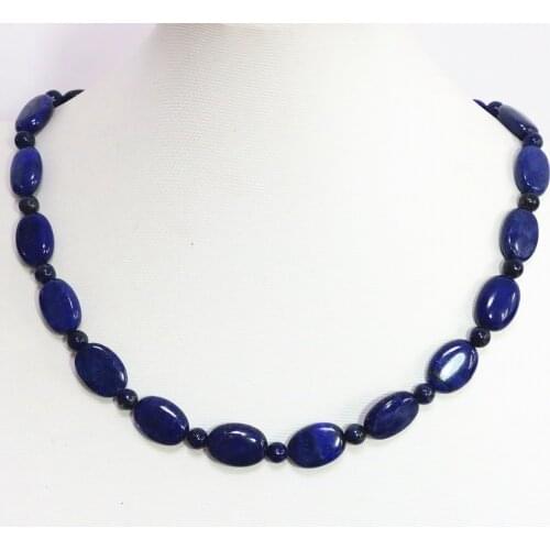 Newly blue lapis lazuli 13*18mm natural oval beads 6mm spacer accessories high grade women diy necklace 18inch B1449