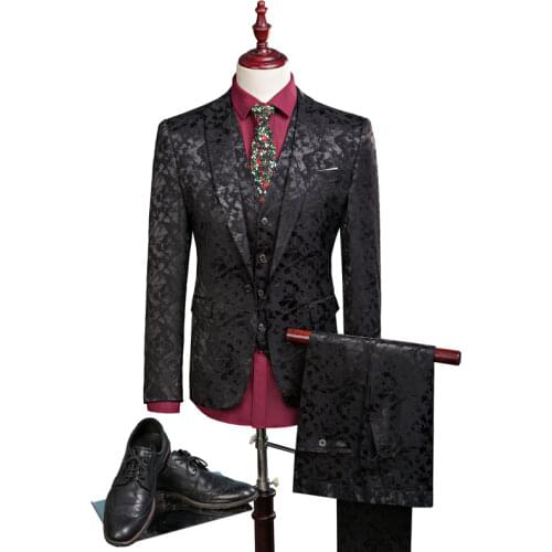 2021Mens fashion jacquard single buckle 3-piece suit (coat + trousers + vest) quality fabric groom wedding dress suit