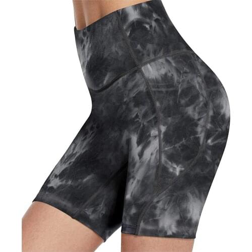 New Women Tie Dye Cycling Slim Shorts Mid Thigh Stretch Short Leggings Summer Work Fitness Sports High Waist Hotpants#F3