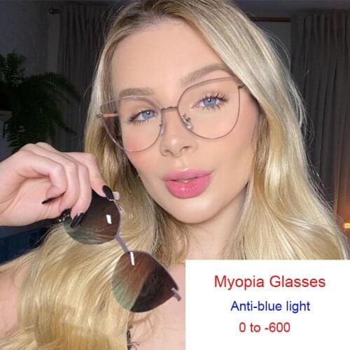 Two Use Clip On Myopia Sunglass Women Prescription Polarize And Anti Blue Light Glasses Fashion Designer Shades Degree 0 To -6.0