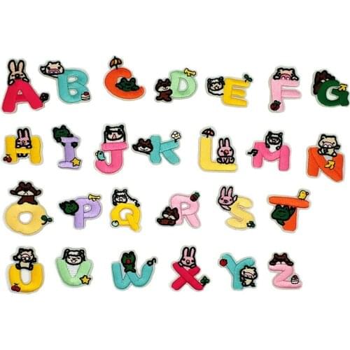 PGY 1PCS Cute English Letters alphabet embroidered patches cartoon applique iron on patches for clothes shoes bags kids sticker