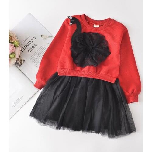 Autumn Girls Dress 2020 New Girls Clothing Cartoon Swan T-Shirt Dress Princess Girls Clothes Casual Christmas Vestidos Dresses