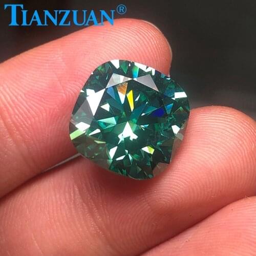 14mm-15mm green color cushion shape dia mond cut Sic material moissanites loose gem stone