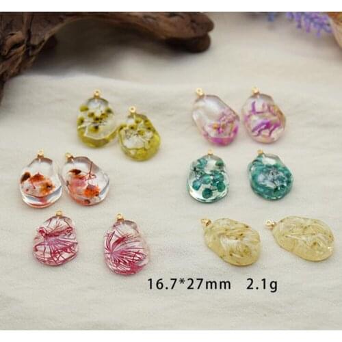 Hand Made Dried Flower In Resin Pendant Charms 10pcs/lot For DIY Fashion Jewelry Making Finding Accessories
