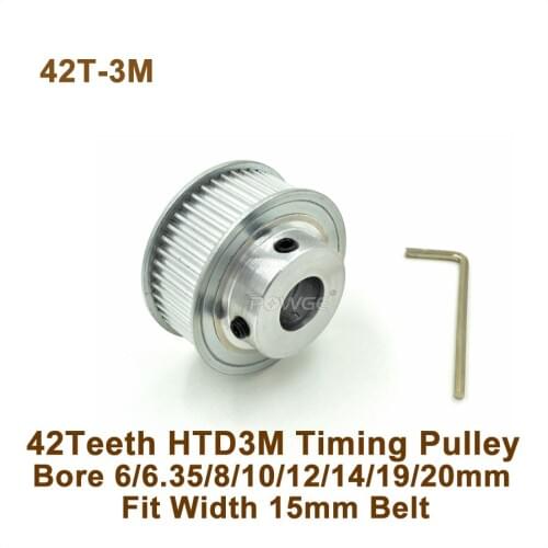 POWGE 42 Teeth 3M Timing Pulley Bore 6-20mm Fit W=15mm 3M Synchronous Belt 42T 42Teeth HTD 3M Pulley CNC Engraving
