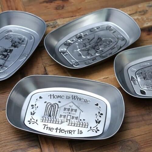 Retro tinplate small tray fruit plate American Rural metal candy snacks pastry dish sundry plate