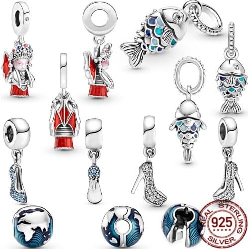 New 925 Sterling Silver Zircon Fish&Doll High And Heels Charms&Beads Fit Original 3mm Bracelet&Bangle Making Fashion DIY Jewelry