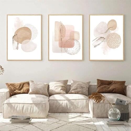 Modern Abstract Beige Pink Geometric Canvas Painting Poster and Print Wall Art Pictures for Bedroom Living Room Home Decor