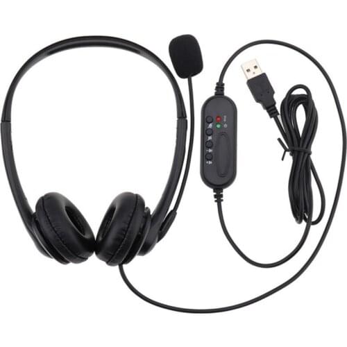 USB Wired Call Center Noise Cancelling Headphones Mute Headset With Microphone Volume Control for Computer Notework Phone 50pcs