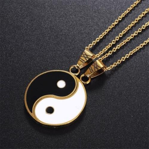2 Pieces/set of Stainless Steel Yin and Yang Pendant Puzzle Personality Trend Necklace Birthday Couple or Couple Gift