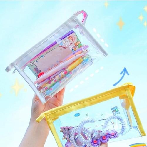 Large Capacity Storage Bag Handle Design PVC Transparent Body Zipper Makeup Cosmetic Washing Pouch for Daily Use
