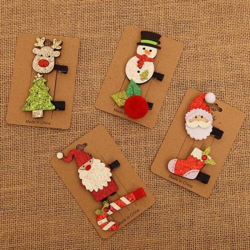 2pcs/set Girls Hair Accessories Christmas Hairpin Xmas Snowman Santa Claus Hair Clips 2021 Christmas Hair Accessories Hairpins