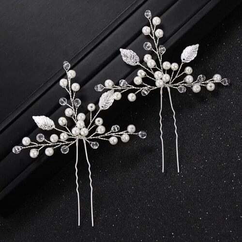Handmade Leaf Wedding Hair Pins Pearl Crystal Bridal Wedding Hairpin Hair Accessories