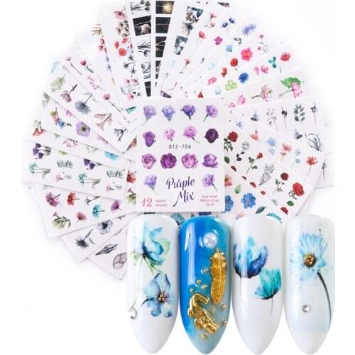 Green Leaf Flowers Water Decals Decorations Wraps Sliders Manicure Nail Art Stickers Decals